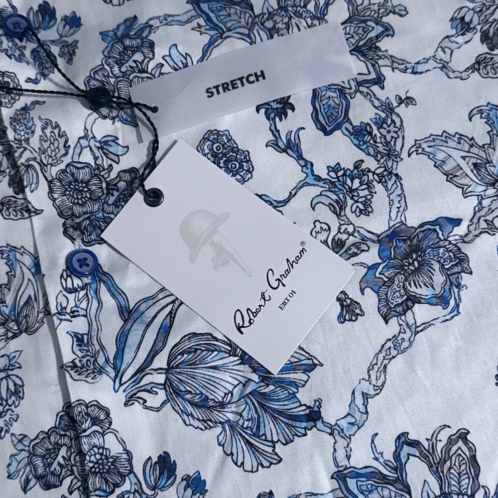Robert Graham Sea Bloom Blue White Floral Paisley Sport Shirt Mens 4XL NEW